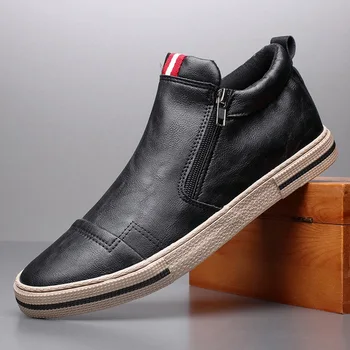 Nou Stil de Alunecare pe Partea Zip Bărbați Cizme de Toamna de Moda High-Top Sneaker Pantofi Britanic All-meci Casual Uzura-Rezistent la Pantof m09