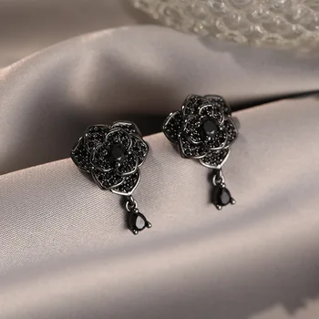 Noua Moda coreeană Clasic de Lux Temperament Black Rose Cercei Premium Femei Cadou Banchet de Bijuterii Cercei 2023
