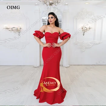 OIMG Modest Roșu Satin Stretch Podea-Lungime Rochii de Seara Iubito Mult Dubai Femei arabe Rochii de Bal Formale Rochie de Petrecere