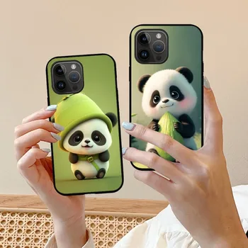 Panda Dragostea Telefon Caz Pentru iPhone 15 14 13 12 11 X XR XS XSMAX 8 7 Plus Mini Pro Max Negru Moale Capacul Telefonului