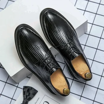 Pantofi de primăvară Bărbați Britanic coreean Tineret Costum Negru de Afaceri Uzura Formale Casual Cap rotund Bărbați pe plus Dimensiune Pantofi de Piele de Tineret