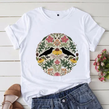 Petrecere a timpului liber și Drăguț pentru Femei de Moda de Flori Maneca Scurta, Haine de Vara Femei Imprimate Desene animate Pasăre Model T-Shirt Imprimate T-Shir