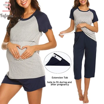 Pijama Set Pentru Femeile Gravide Maternitate Sleepwear Nursing Haine de Vara Bumbac Alăptează Pijamale Acasă purta Topuri+pantaloni Scurți