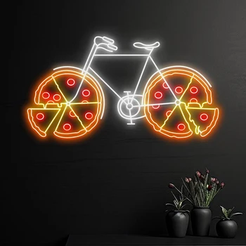 Pizza Biciclete Semn De Neon Personalizate De Afaceri Italian Magazin Alimentar Arta De Perete Decor Led Neon Semne Restaurant Decorare Bucătărie Lumina De Neon