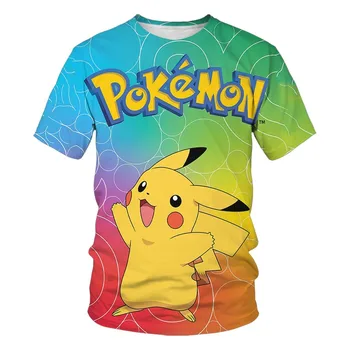 Pokemon Pikachu T-shirt pentru copii drăguț desene animate cu mânecă scurtă pentru băieți și fete casual, O-neck pentru copii imbracaminte de vara pulover culoare negr