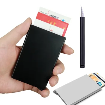 Portofel Slim cu Elasticitate Spate Husă de IDENTITATE al Titularului Cardului de Credit Mini RFID Portofel Automată Pop-Up Card Bancar Caz