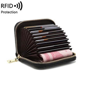Primul Strat de piele de Vacă Organ Bag Cardul RFID Femei Titularul Cardului de Oameni de Afaceri Bag Cardul multifuncțional cu Fermoar Portofel Mic