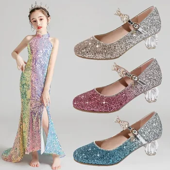 Printesa De Fata Cu Toc Înalt Pantofi De Moda Pentru Copii Pantofi De Dans Copii De Cristal Rochie De Petrecere Pantofi