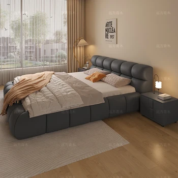 Puf de pat, pat piele Napa, dormitor matrimonial, high-end și marele pat dublu, italiană minimalist, lumina lux, modern