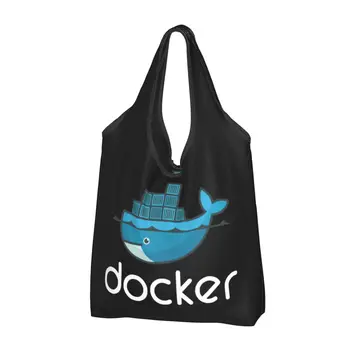 Reutilizabile Docker Logo-ul de Cumparaturi Geanta pentru cumparaturi Pliabil Linux Javascript Calculator Pungi Lavabil Mare Tote Pungi