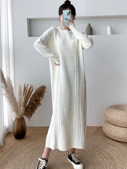 Rochii pentru Femei 2023 Noua Moda coreeană Tricot O singură Bucată Rochie de Filet pentru Femei Guler Maneca Lunga Pulover Rochie Neagră