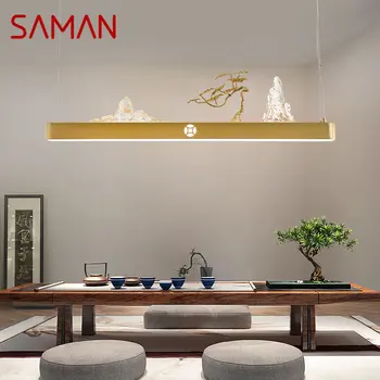 SAMAN Modern Acasă Pandantiv cu LED-uri de Lumină Chineză Creative de Aur de formă Dreptunghiulară Deal Model Candelabru Lampă Pentru Ceainaria Sala de Mese