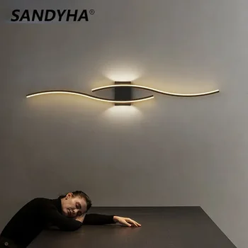 SANDYHA Nou Design Lung LED Lampă de Perete Alb Negru Simplu Lumina de Interior pentru Culoar Noptiera Dormitor Decor Acasă Sconces de Prindere