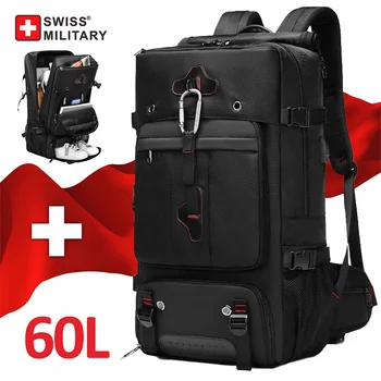 SWISS tas punggung militer 60l pria, ransel Laptop multifungsi dengan Hangbag tahan aer pengisi daya USB untuk remaja Mochila