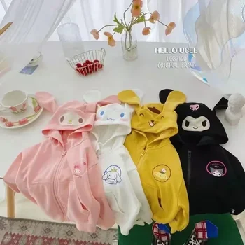 Sanrio Fermoar Hanorac Anime Kuromi Cinnamoroll Melodie Băieți Fete Tricou Drăguț Desene Animate Sacou Maneca Lunga Haină Cu Glugă Cadou