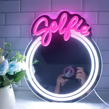 Selfie în Oglindă Semn de Neon Colorate LED-uri Lumina de Neon USB Alimentat Drăguț Frumos Semne de Neon pentru Dormitor Decor de Perete de Perete Aprinde Lumina de Noapte