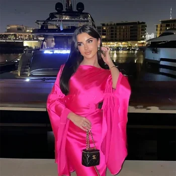 Simplu, O-neck Încreți Rochii de Seara cu Maneca Lunga Etaj Lungime Sirenă Sexy Dubai Arabe Personalizate Petrecere, Rochii de 2024 de Femei