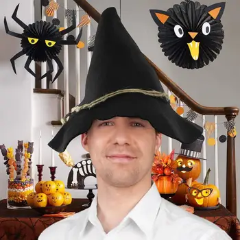 Simțit Pălărie Vrăjitoare Ușor Palarie de Vrajitoare Neagra Palarie de Vrajitoare pentru Halloween bal Mascat Cosplay Margine Largă Wizard Costum Accesoriu