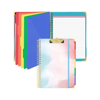 Spirala Clipboard cu Reîncărcabile Căptușite Notepad pentru Dimensiunea(11.5X8.5Inch), 5 Culori Suplimentare de Stocare Separatoare cu 10 Buzunare O