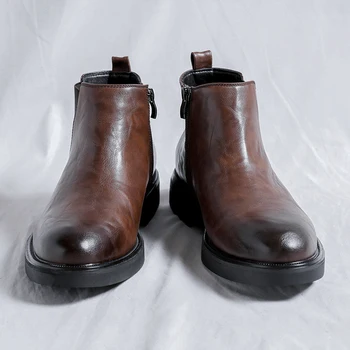 Stil Britanic Chelsea Cizme Om Jumătatea Vițel Pantofi Rochie Afaceri Formale Glezna Cizme Rotund Toe Slip-Pe Glezna Cizme