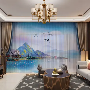 Stil chinezesc Vârf de Munte Pictura Perdele Draperii Panou Tul Pur Acasă Decorare Camera de zi Dormitor Personalizat-a făcut Dimensiune
