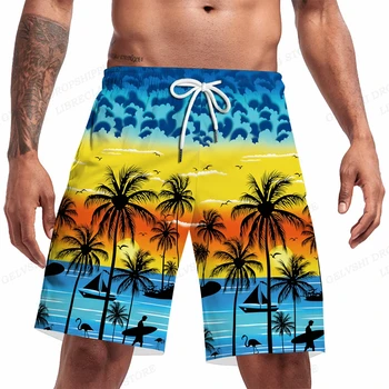 Sunshine Beach Shorts de nucă de Cocos Copac 3d placă de Surf pentru Copii Scurte pantaloni Scurți de Plajă Bărbați slip de baie Masculina Sportwear Boxeri Băiat