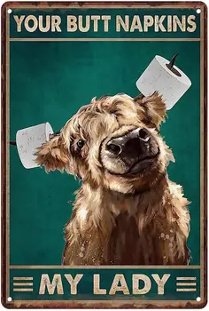 Tablă de Metal Semn de Epocă Highland Vaca Fundul Șervețel Amuzant Idei pentru Casa, Baie, Toaletă Decor de Perete 12x8 Cm