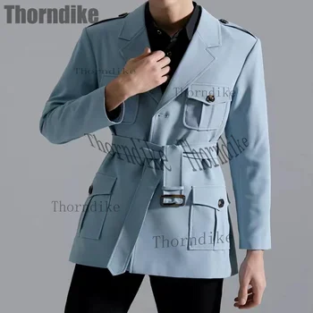 Thorndike Noi Deaign Blazer Masculin Seturi De Moda 2 Piese Costum Patru Buzunare Om Sacou Slim Fit Bussiness Set(Sacou+ Pantaloni)