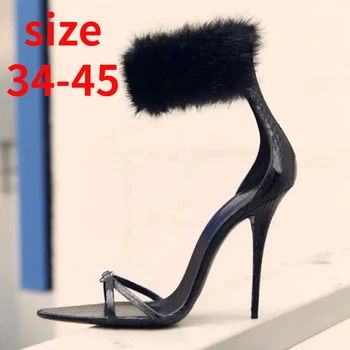 Toamna 2023 Noua Moda Petrecerea de Banchet Sandale pentru Femei Blana Spate cu Fermoar Toc de Designer Elegante, Sexy Dimensiuni Mari Pantofi 42 43 45
