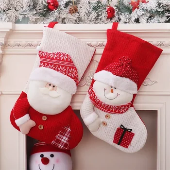 Transfrontaliere Noi Mari Crăciun Șosete Roșii și Albe Tricotate în Vârstă Snowman Dress Up Bomboane Cadou Geanta Copii Sac de Cadouri