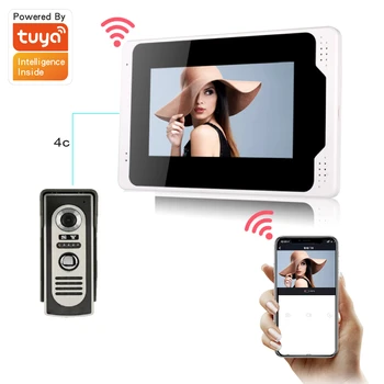 Tuya WiFi Interfon Video pentru Sistemul Home,Alexa Inteligent Sonerie cu Fir, Ecran Tactil de 7 Inch,Usa Telefon aparat de Fotografiat,de Înregistrare,de a Vorbi,de a Debloca