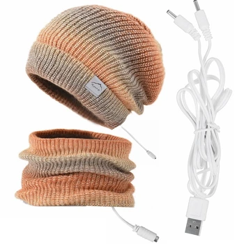 USB Încălzit Pălărie Și Eșarfă de Iarnă Moale Cald Tricotate Beanie Hat Gât mai Cald Pentru Exterior Schi Vanatoare Camping