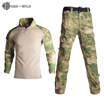 Uniforma Militară Tricou + Pantaloni Cu Genunchi Cot Tampoane În Aer Liber Airsoft Paintball Tactic Costum Ghillie Camuflaj Haine De Vânătoare