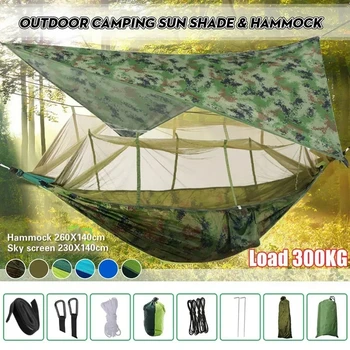 Ușor Portabil Camping Cort Hamac și Copertina Ploaie Zbura Prelată Impermeabilă, Plasă de Țânțari Hamac Baldachin Nailon Hamace