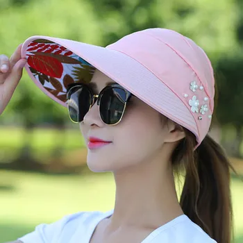 Vara Femeile Frunze Perla Pepene Roșu în aer liber protecție Solară Soarele Pliabil Protectie UV Pălărie