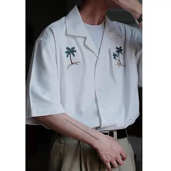 Vara Japonez pierde camasa barbati s nucă de cocos copac tendință națională uban guler ins plaja tricou retro trendy brand de top camasi pentru barbati