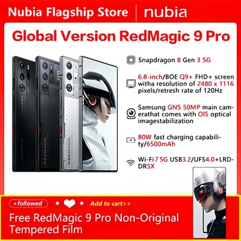 Versiune globală Redmagic 9 Pro 6.8 2480*1116 120Hz Snapdragon8 Gen3 Q9+ 6500mAh Baterie 80W Încărcare Rapidă 5G Inteligente Jocuri Telefon