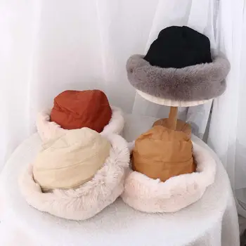 Windproof Pentru Fata Margine Largă Japonez De Iarnă Mare Stil Coreean Ursuleți De Pluș Găleată Pălărie Femei Pălărie De Lână