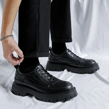 mens de moda banchet rochie de bal pantofi platforma maree neagră oxfords dantela-up pantofi domn moale adidași din piele încălțăminte confort