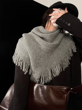 넥워머 2023 Nou Versiunea coreeană de Înaltă Calitate, Amestec de Lână Ciucure Triunghi Eșarfă Moda Șal Cald Salopete Femei bufanda Vânzare Fierbinte шарф